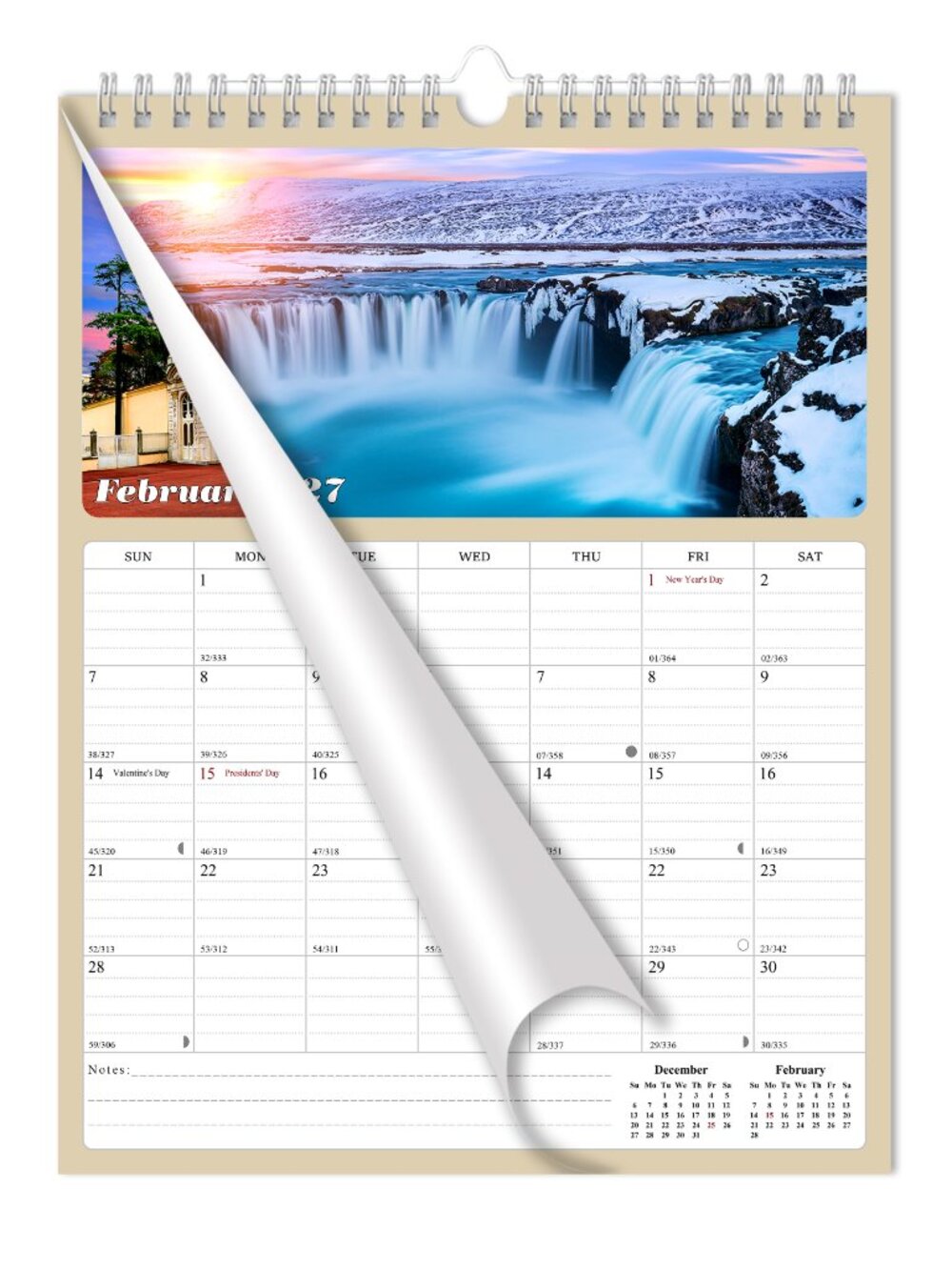 2026-2027 Wall Calendar Spiral-bound Twin-Wire -18 Months 8.5 x 11 Sunset&Sunris